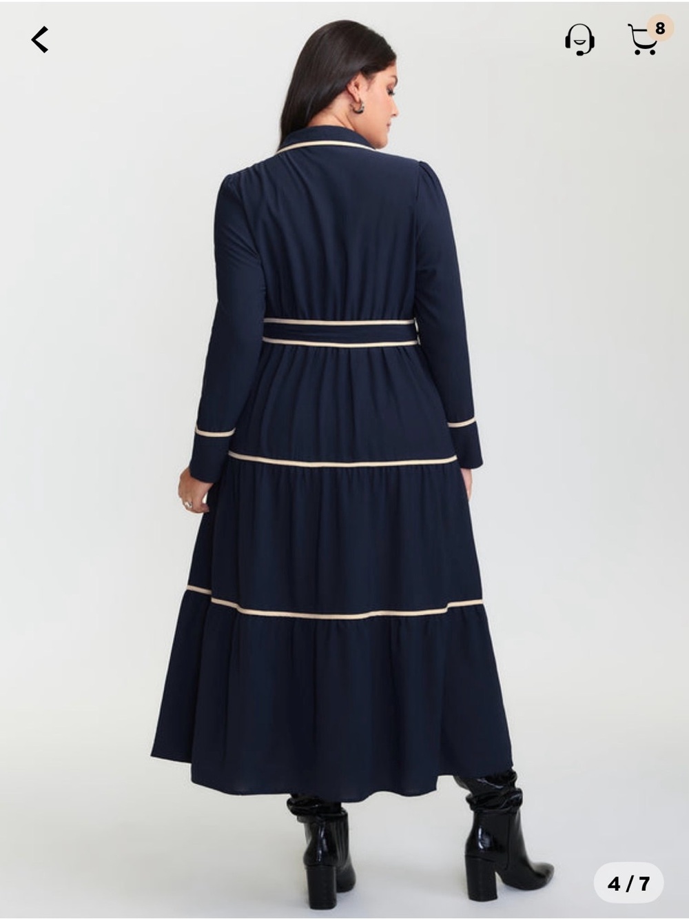 BloomChic Indigo Maxi Shirt Dress with Cream Contrast Piping - Picture 2 of 11